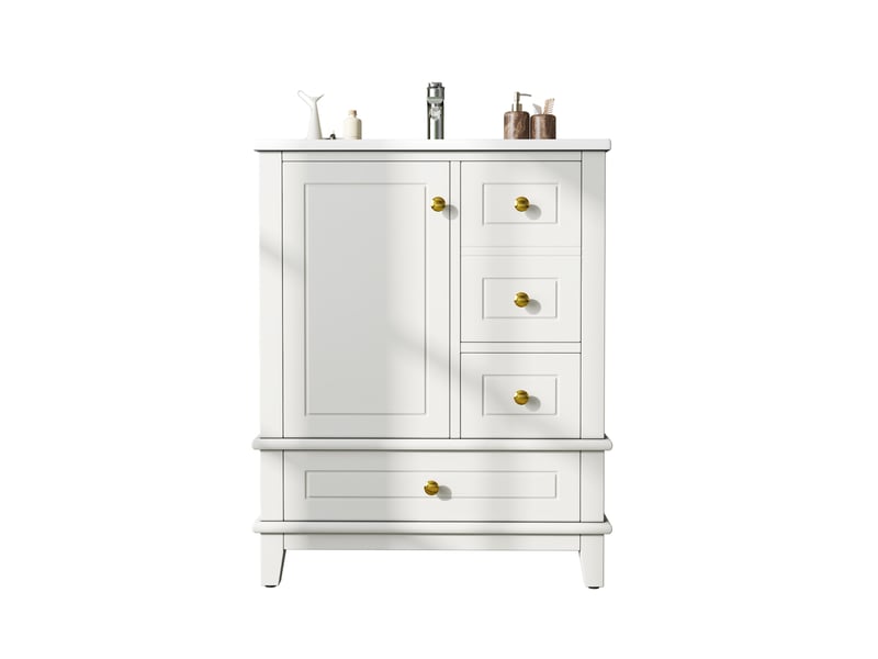 Meuble sous vasque avec 3 tiroirs, 1 porte à fermeture douce et vasque en céramique pour salle de bain, 61×47×86 cm, blanc - Conforama A