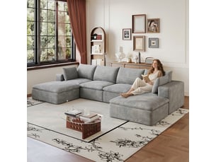 Canapé nuage en velours côtelé 340 cm grand canapé 6 places gris foncé modulable sans montage