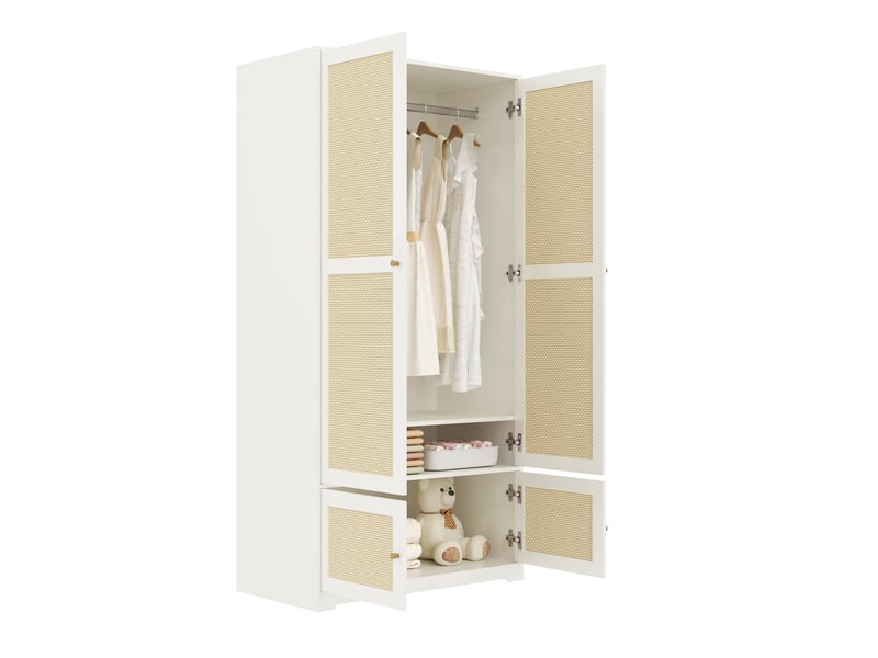  Armoire 2 portes, 90x48x180 cm, avec penderie et étagères, en mdf, blanc  - Conforama A