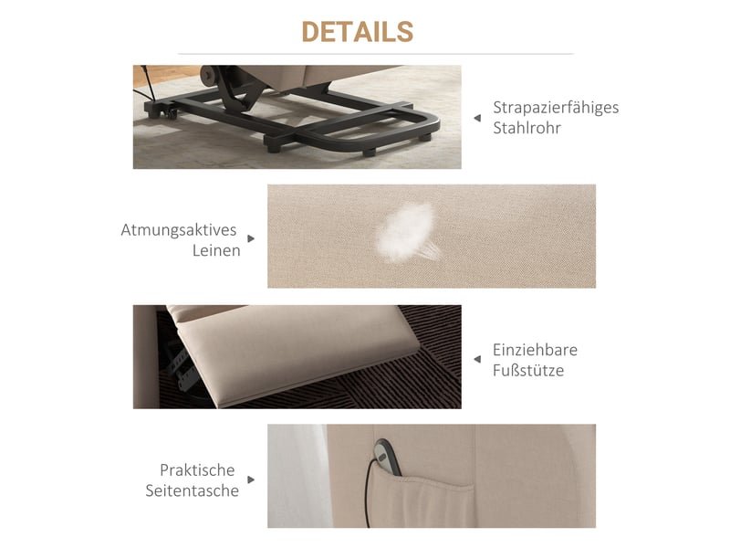  Fauteuil releveur électrique beige, fauteuil relax inclinable, repose-pieds réglable, pour salon et espace de repos senior  - Conforama E