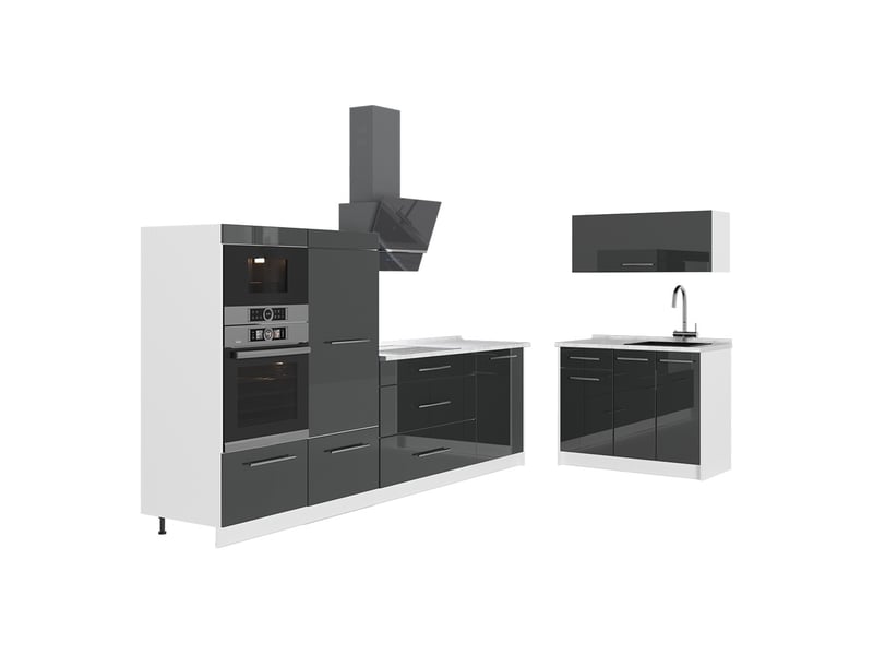 Vicco cuisine, anthracite haute brillanceblanc, 380cm, pt marbre - Conforama A