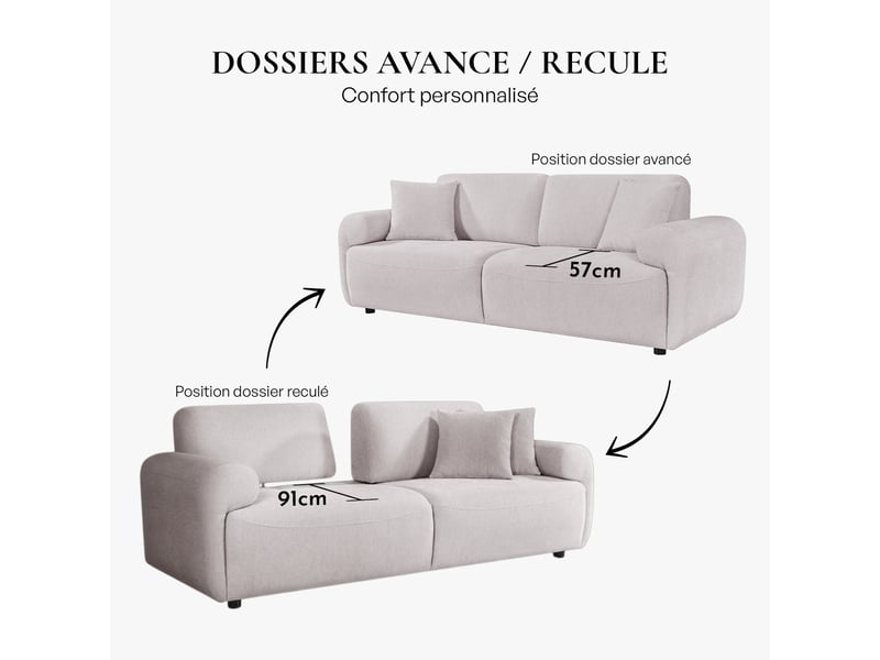  Canapé 3 places avec dossier amovible en tissu beige  - Conforama C