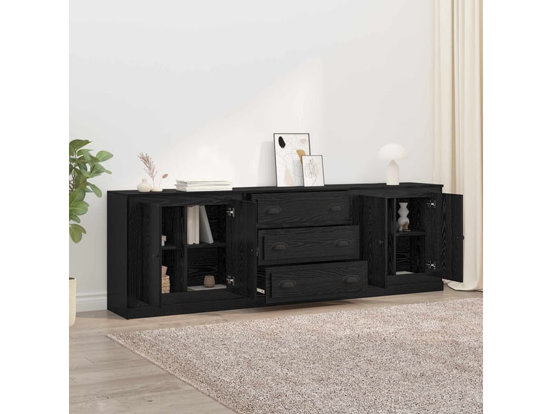  Buffet - bahut - meuble de rangements 3 pc chêne noir 210 x 35,5 x 67,5 cm bois d'ingénierie  - Conforama D