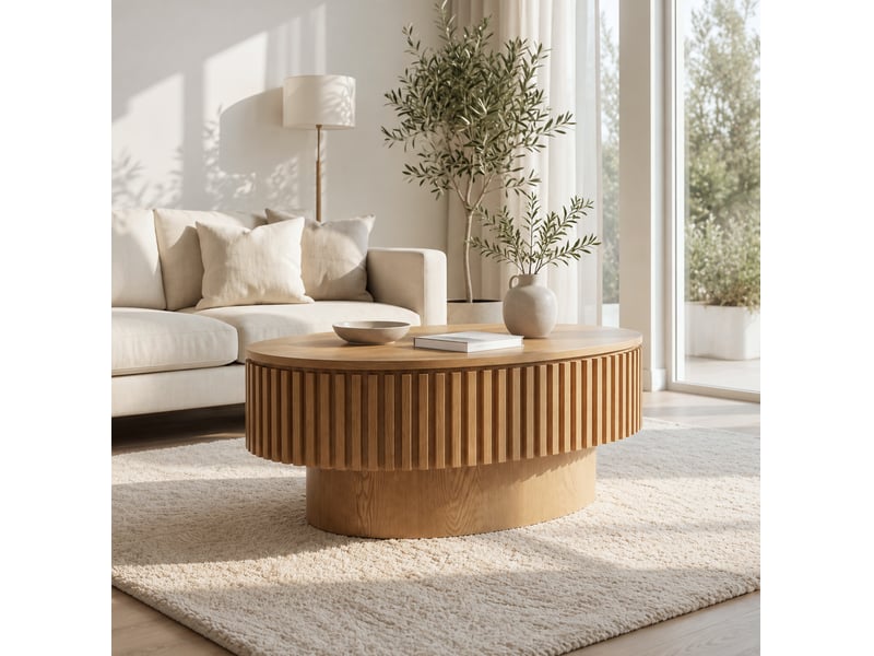  Table basse ovale avec rangement caché, finition bois naturel, 98 x 60 x 35 cm  - Conforama D