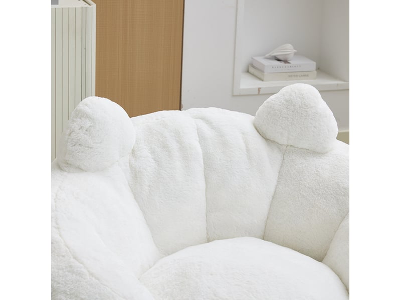  Fauteuil poire adulte forme chat 112x112x77 cm, sans installation, confort moelleux, tissu velours doux, blanc  - Conforama D