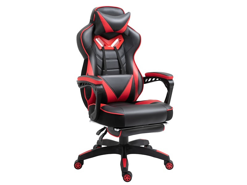  Fauteuil gaming 65x70x118,5-128,5 cm noir en simili cuir pu, massage, dossier inclinable et repose-pieds  - Conforama A