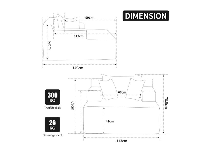  Méridienne modulable en tissu chenille beige clair avec rangement intégré et confort rembourré  - Conforama C