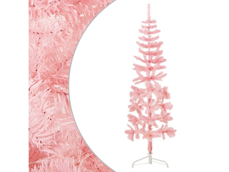  Demi sapin de noël, arbre de noël artificiel mince avec support rose 120 cm  - Conforama D