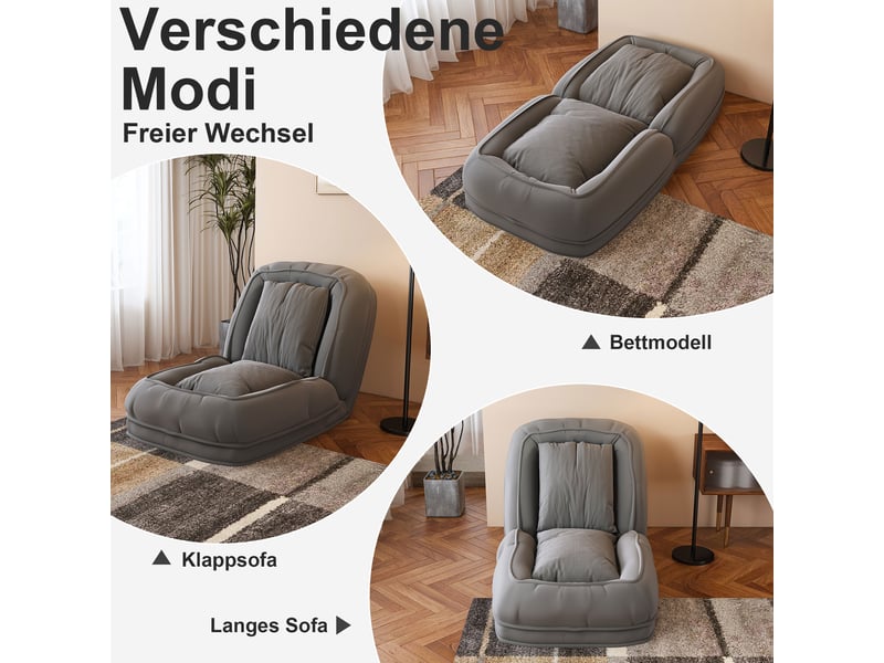  Canapé-lit ergonomique pliable gris, réglable 5 positions avec 2 coussins  - Conforama E