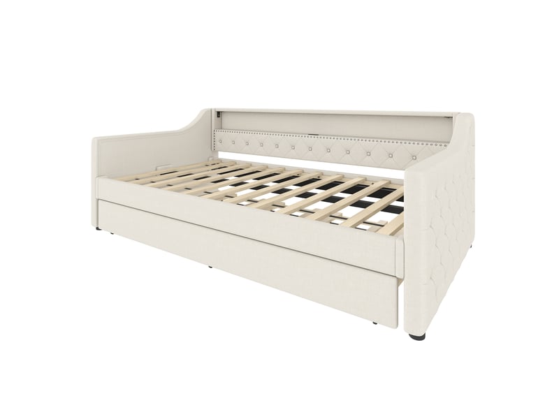  Lit banquette beige 90x200 cm avec lit gigogne, usb et led  - Conforama E