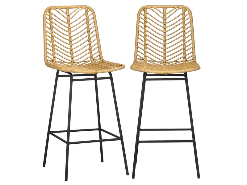  Lot de 2 tabourets de bar design bohème hauteur 66 cm avec repose-pieds métal et rotin pe - naturel  - Conforama A