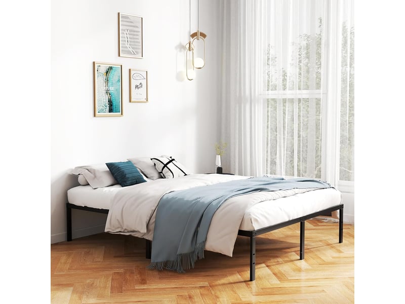 Costway cadre de lit 160x200 cm, lit 2 personnes, lit double hauteur 36 cm avec rangement sous le lit, cadre de lit plateforme en métal, montage facile, noir  - Conforama C