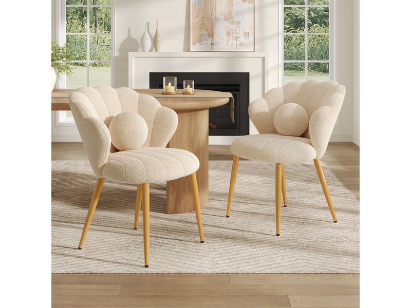 Lot de 2 fauteuils 60x62.5x83 cm tissu bouclé assise rembourrée dossier coquillage pieds en métal moderne beige OPULERANE TRADING LTD - Conforama C