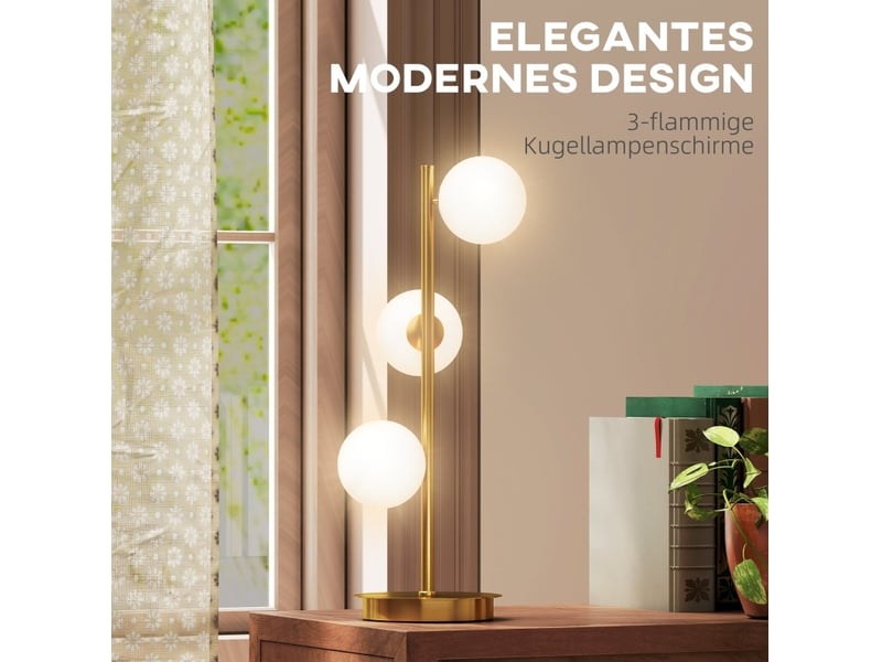  Lampe de table à 3 globes 24 x 24 x 53 cm doré, métal et plastique, trois douilles g9 pour éclairage  - Conforama E