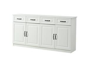 Buffet 160x35x80 cm avec 4 tiroirs et 4 portes, grand rangement en mdf blanc avec poignées en métal