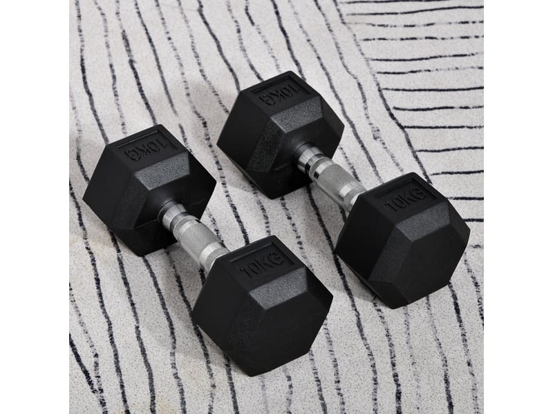  Haltères hexagonales, lot de 2 haltères avec poignées moletées, en fonte, 2 x 10 kg, pour hommes et femmes, usage domestique, salle de sport, musculation  - Conforama C