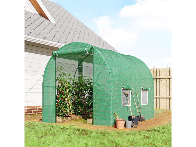  Serre de jardin avec structure en acier et 4 fenêtres en polyéthylène, 2,5 x 2 x 2 m, verte  - Conforama C