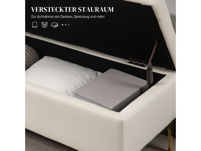  Banc coffre beige effet velours, rembourré, pieds en métal, rangement, 120x44x44,5 cm  - Conforama E
