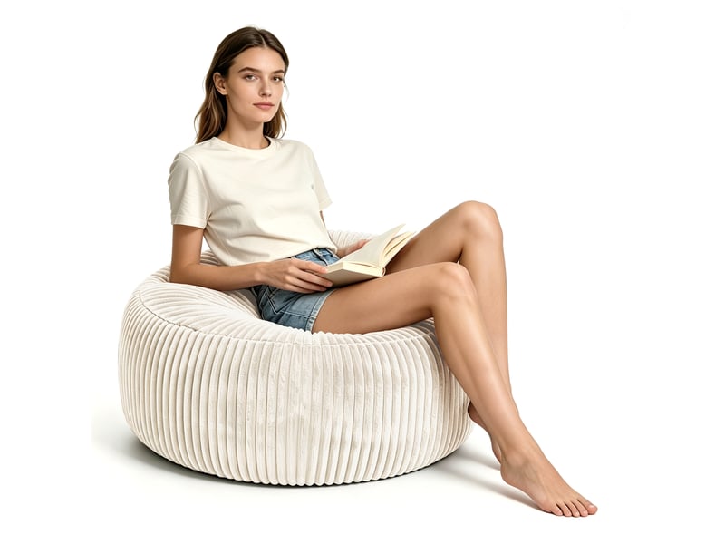  Fauteuil poire rond xxl 4ft en tissu doux, mousse à mémoire de forme  - Conforama D
