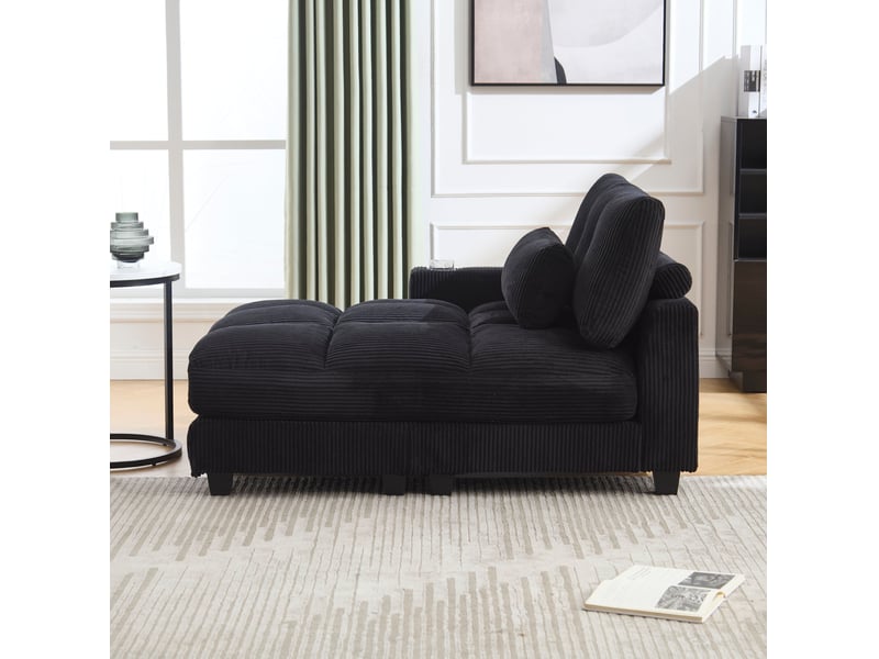  Fauteuil relax modenvie en velours côtelé noir 112 x 140 x 81 cm avec usb et porte-gobelets  - Conforama E