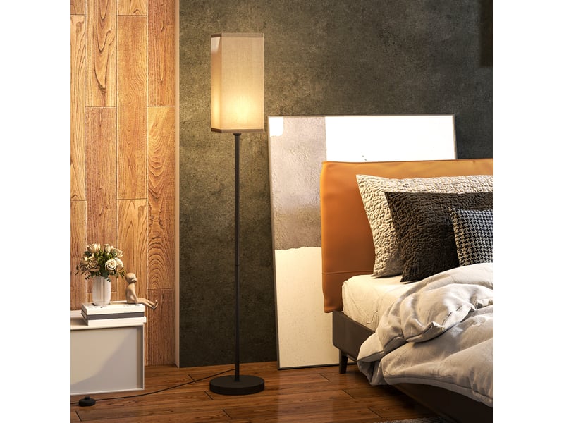  Lampadaire sur pied salon lampe salon sur pied avec abat-jour beige effet lin interrupteur à pied  noir 25 x 161,5 cm  - Conforama A