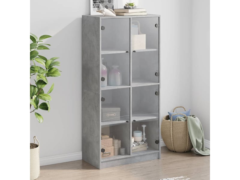  Buffet haut - bahut - meuble de rangement avec portes gris béton 68x37x142 cm bois ingénierie  - Conforama B