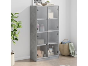 Buffet haut - bahut - meuble de rangement avec portes gris béton 68x37x142 cm bois ingénierie