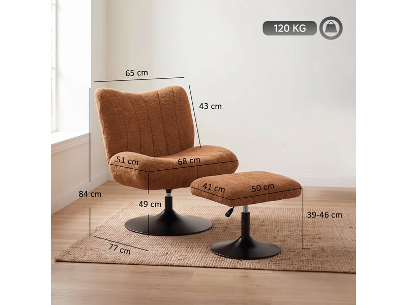  Fauteuil de salon avec repose-pied réglable, marron, fauteuil d'appoint capitonné en velours effet motifs gouttes d'eau  - Conforama C