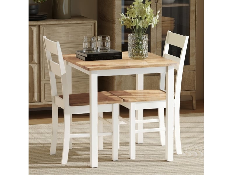  Table de salle à manger carrée avec ceinture renforcée, style campagne, chêne clair et blanc 69 × 69 × 75 cm  - Conforama D