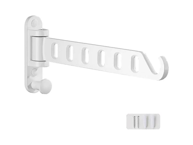  Porte-vêtements mural pliable, rotation à 180°, aluminium massif, blanc, étendoir pour buanderie, crochet de rangement pliable, gain de place  - Conforama A