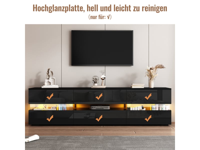  Meuble tv led 160 x 39 x 45 cm 2 portes 1 tiroir éclairage led compartiment ouvert adapté aux téléviseurs de 70 pouces  - Conforama C