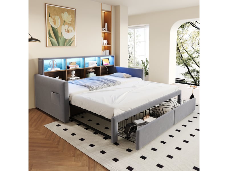  Lit convertible en velours gris clair 90x190 cm  - Conforama D