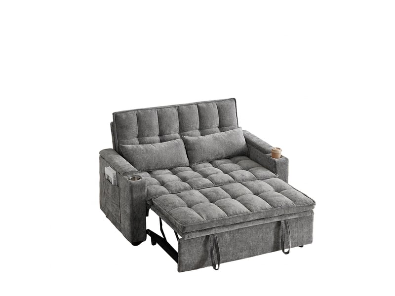 Canapé convertible 3 en 1 142 cm gris en chenille avec rangement et porte-gobelets - Conforama A