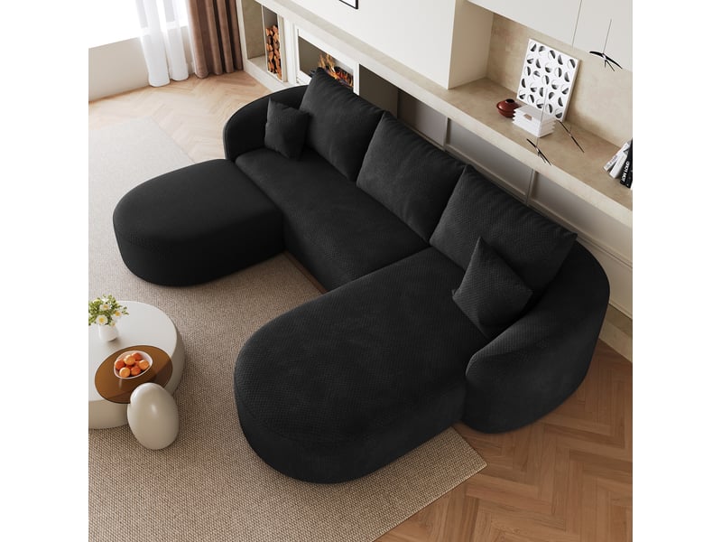  266 cm u-forme canapé d'angle - canapé modulaire boneless à compression - canapé noir en chenille - aucun montage nécessaire  - Conforama E