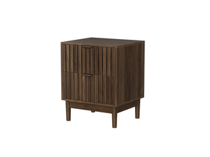 Table de chevet 45x39x56,5 cm avec 2 tiroirs en mdf noyer foncé, design à lattes, meuble de rangement pour chambre, salon