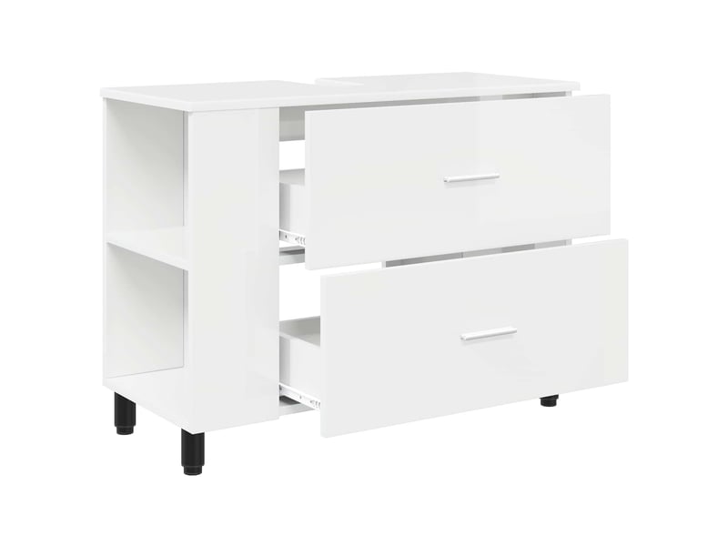  Unité de vanité de salle de bain, meuble de rangement blanc brillant 80x35x60 cm  - Conforama D
