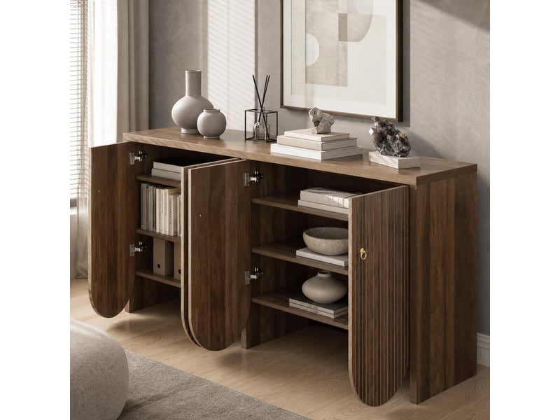 Buffet bas en mdf effet noyer 147 x 40 x 80 cm avec 4 portes - Conforama C