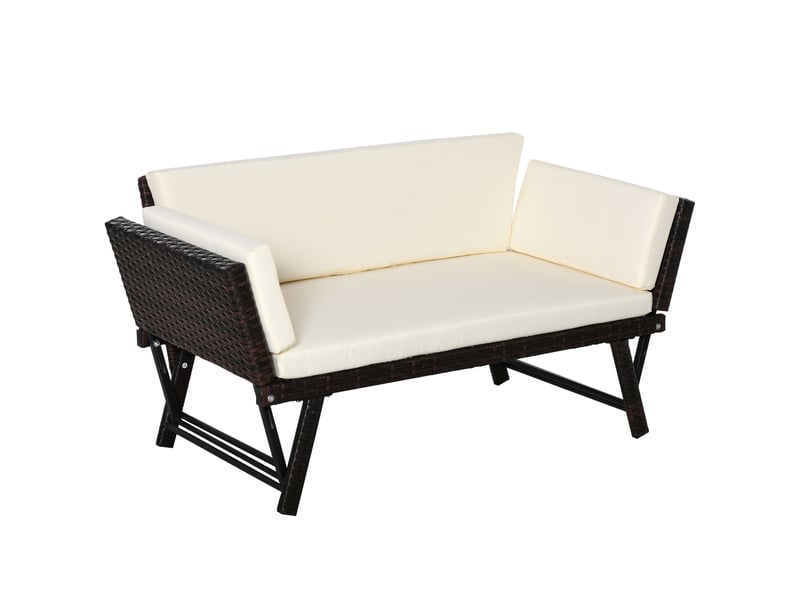  Canapé de jardin 2 places convertible résine tressée acier marron 129 x 63 x 67 cm  - Conforama A