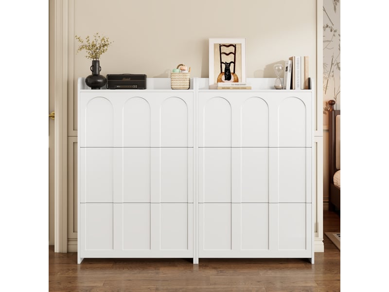  Ensemble meuble à chaussures blanc avec 12 compartiments, armoire haute, mdf, rangement polyvalent  - Conforama B