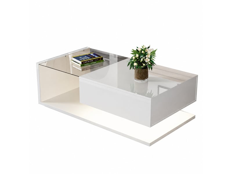  Table basse blanche brillante avec plateau en verre trempé et éclairage led, 105 x 55 cm  - Conforama A