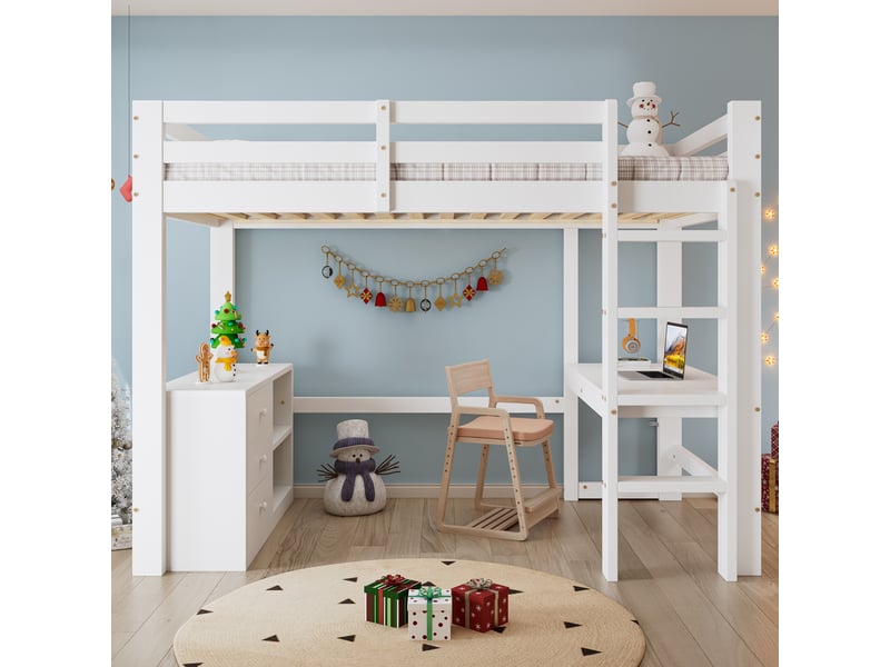 Lit combiné mezzanine enfant 90 x 200 cm avec bureau et rangements blanc Fay Lum - Conforama B
