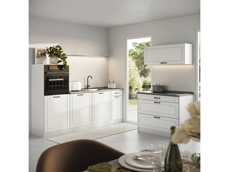 Vicco cuisine, blanc campagneblanc, 220cm plan de travail marbre - Conforama C