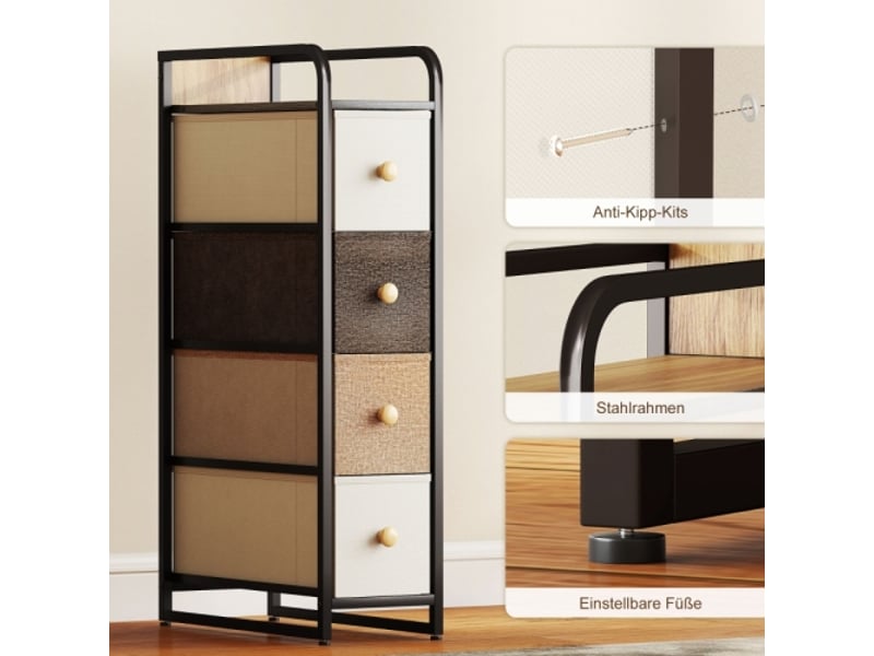  Commode multicolore 4 tiroirs en tissu avec cadre acier 20x47x84,5 cm, meuble de rangement  - Conforama B