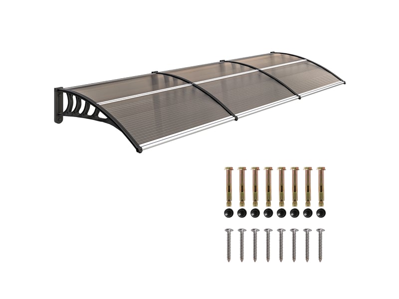  Auvent extérieur pour fenêtres et portes, en polycarbonate et aluminium, 303 x 100 x 26 cm - marron  - Conforama A