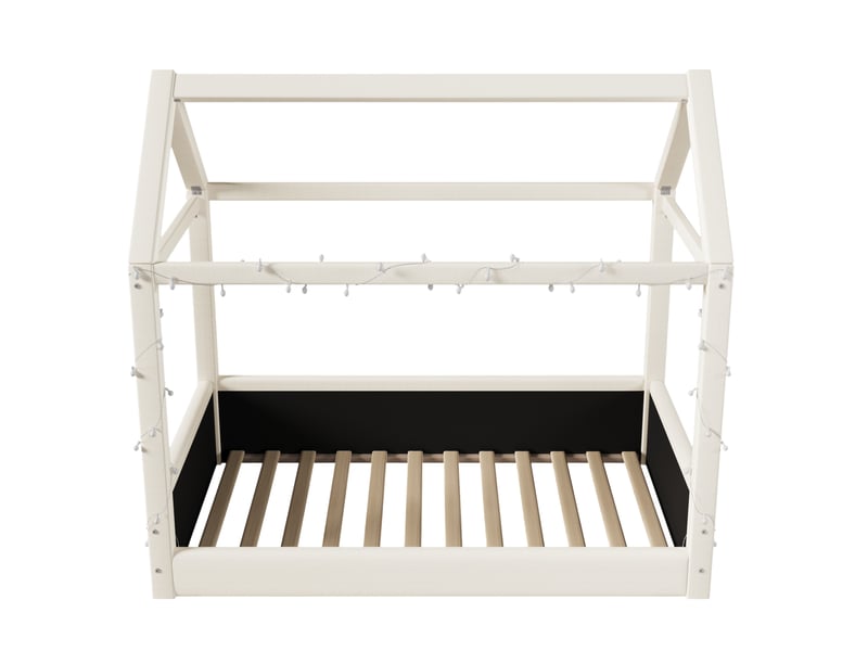  Lit cabane enfant 90x200 cm design minimaliste moderne, led multicolore, structure mdf recouvert lin, beige sans matelas  - Conforama A