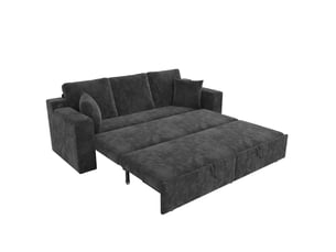 Canapé droit convertible 3 places Tissu gris avec coffre de rangement