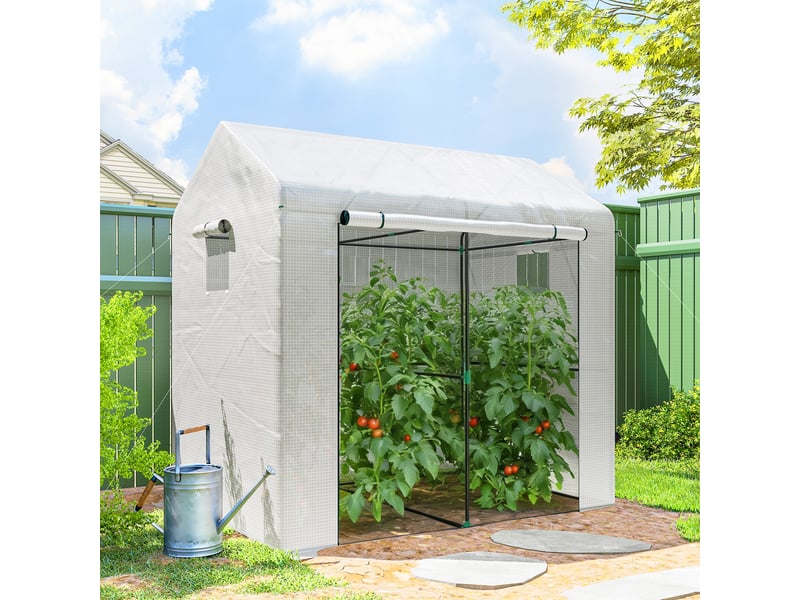 Serre de jardin pe, serre de balcon, bâche renforcée 135 gm², châssis en acier, porte zippée, 200 x 140 x 200 cm, blanc  - Conforama D