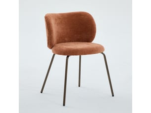 Chaise de salle à manger contemporaine lot 2 chenille orange dossier incurvé confortable rembourrage moelleux piétement métal bronze
