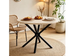 Table à manger ronde 100x100x76,5 cm mdf métal noir et bois