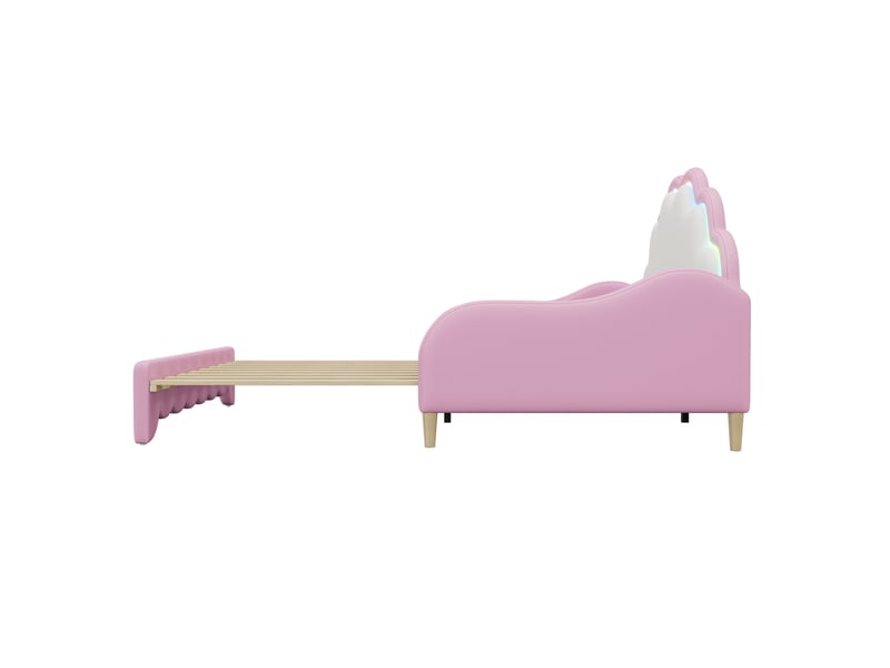  Canapé lit 140x200 rose capitonné en pu - lit double avec led contrôlable par app  - Conforama D